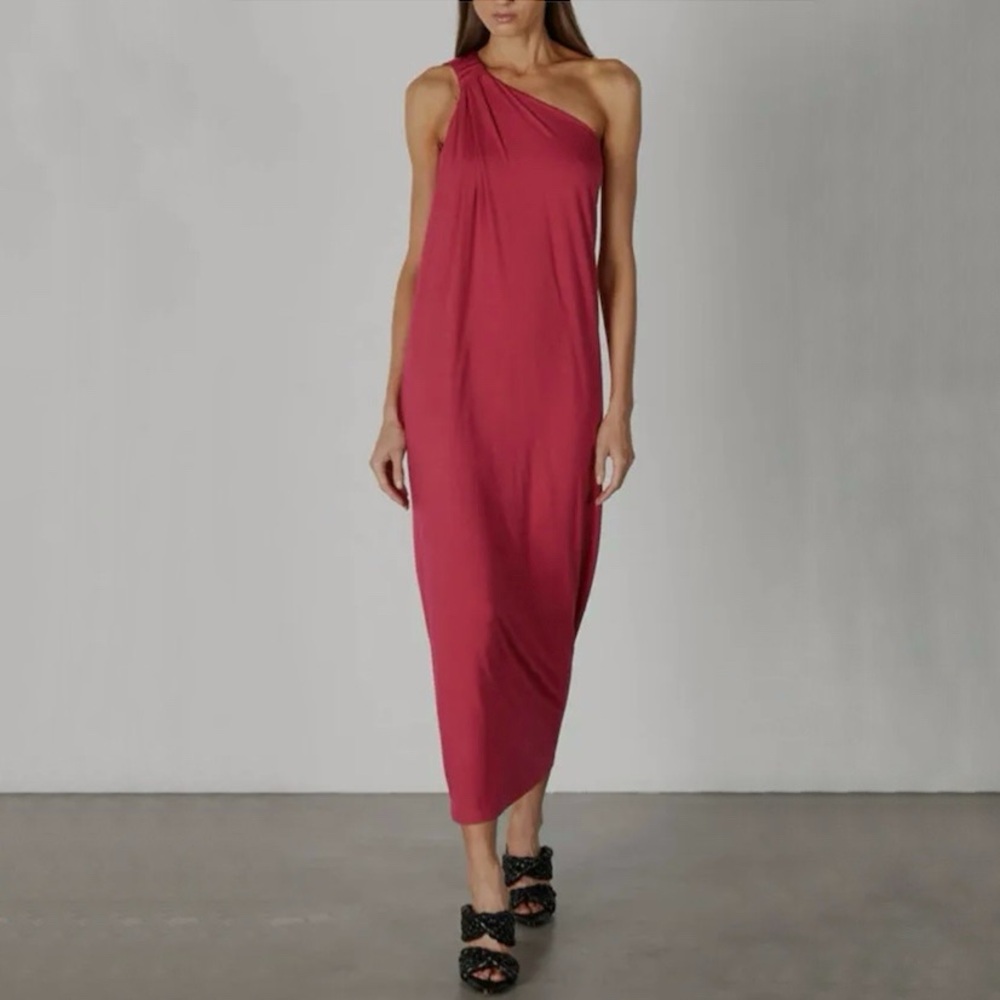 Enza Costa Luxe Knit One Shoulder Maxi Dress Pink Size XS NWT
